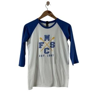 District FMSC Hope Starts Here Raglan Baseball Tee Blue White Youth Large